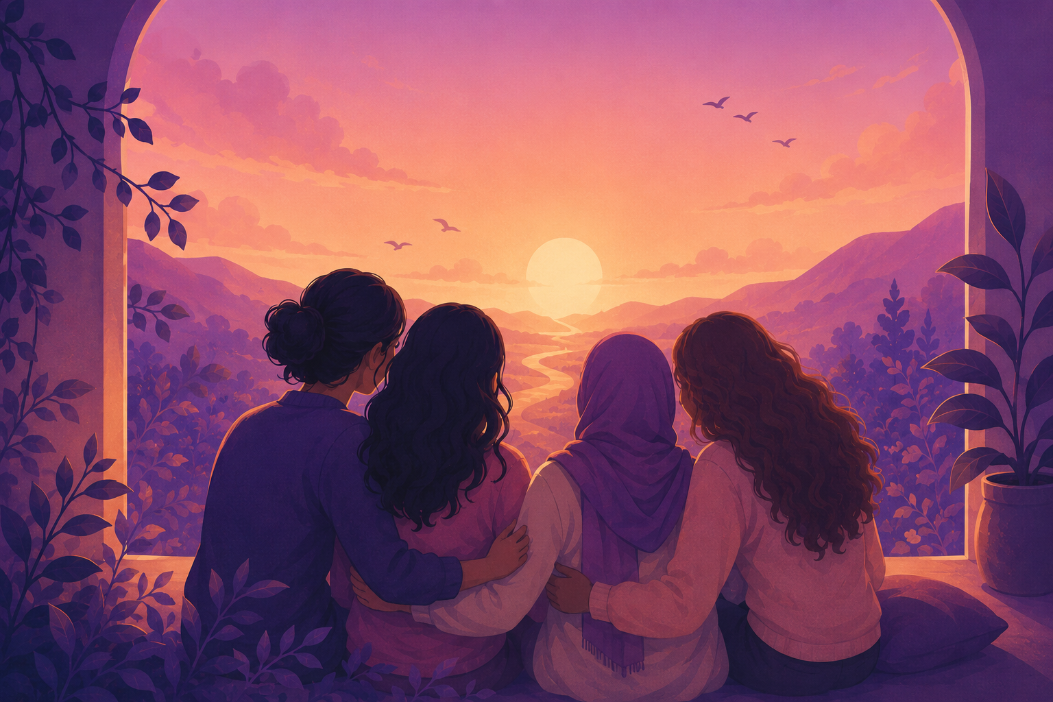 شخصية نسائية مرسومة بروح تأملية